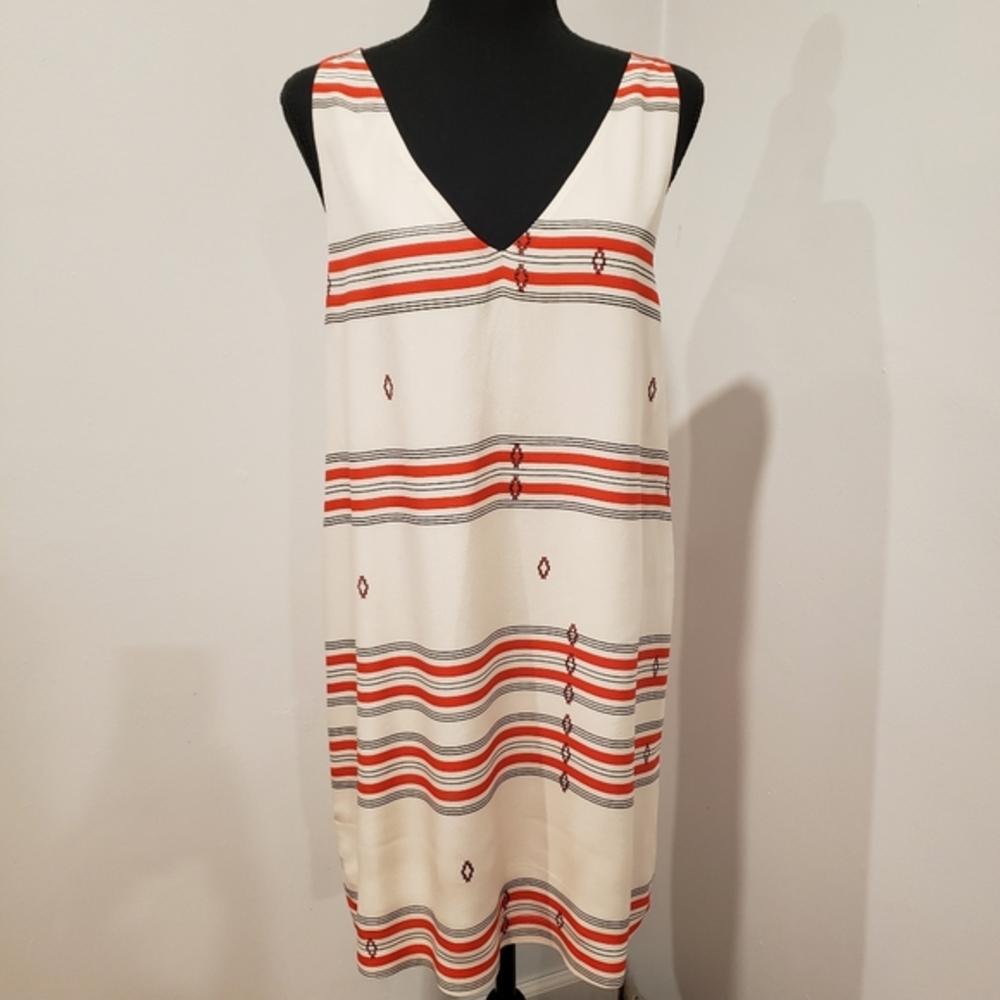 Joie 100% Silk Sleeveless V Neck Striped Dress Size Medium